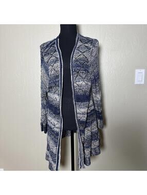 Coldwater Creek Open Front Duster Cardigan OpenKnit Linen Blend Coastal Grandma
